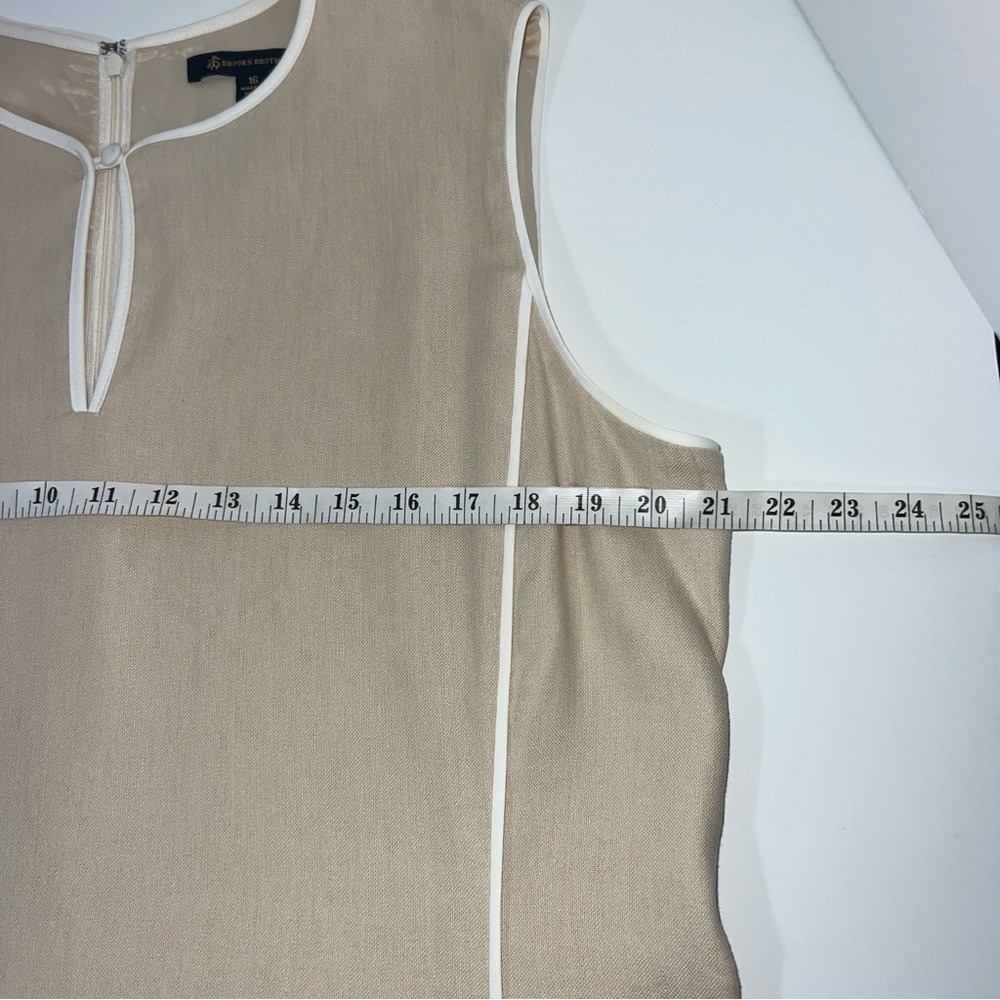 Brooks Brothers Linen Blend Shift Dress Women Size 16 Tan Quiet Luxury Preppy - Picture 6 of 11